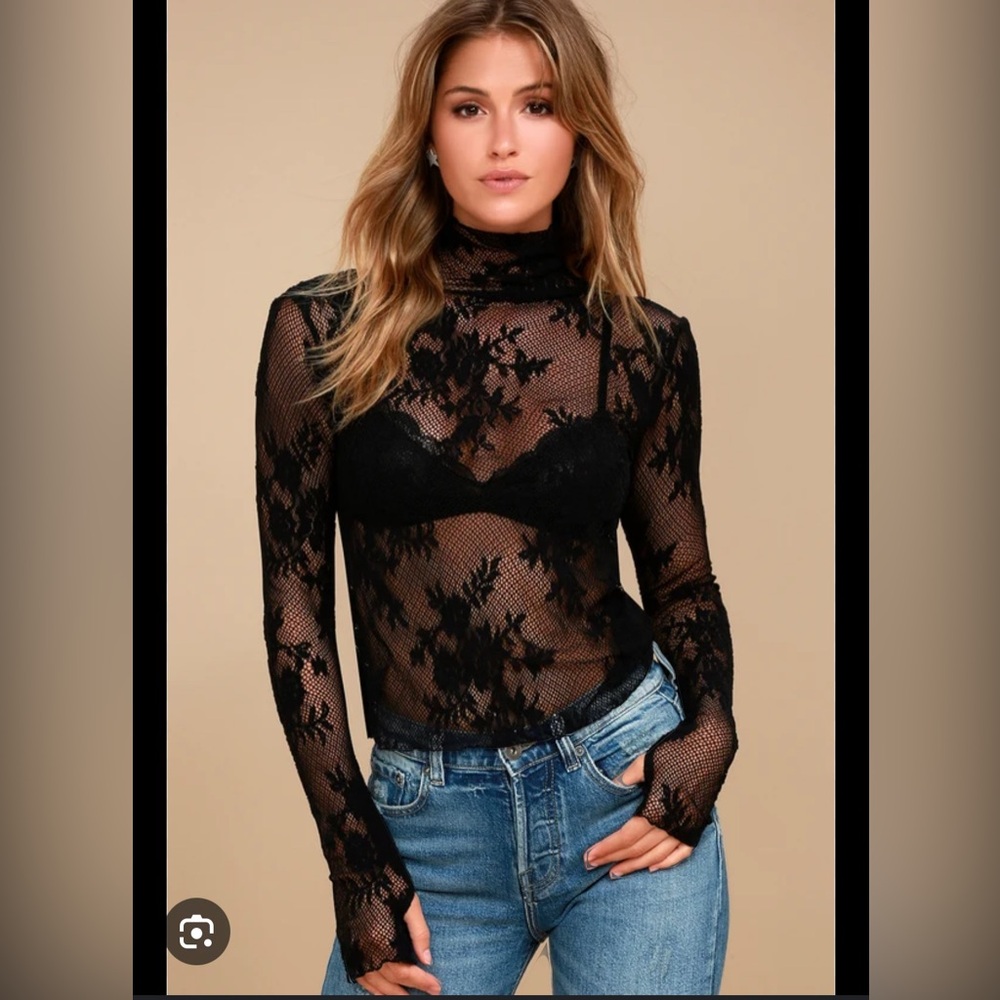 NWT Free People Sweet Secrets Lace Turtleneck Top size M
